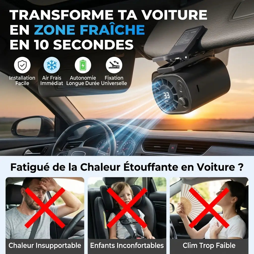 Ventilateur Clip Voiture 360° sans Fil