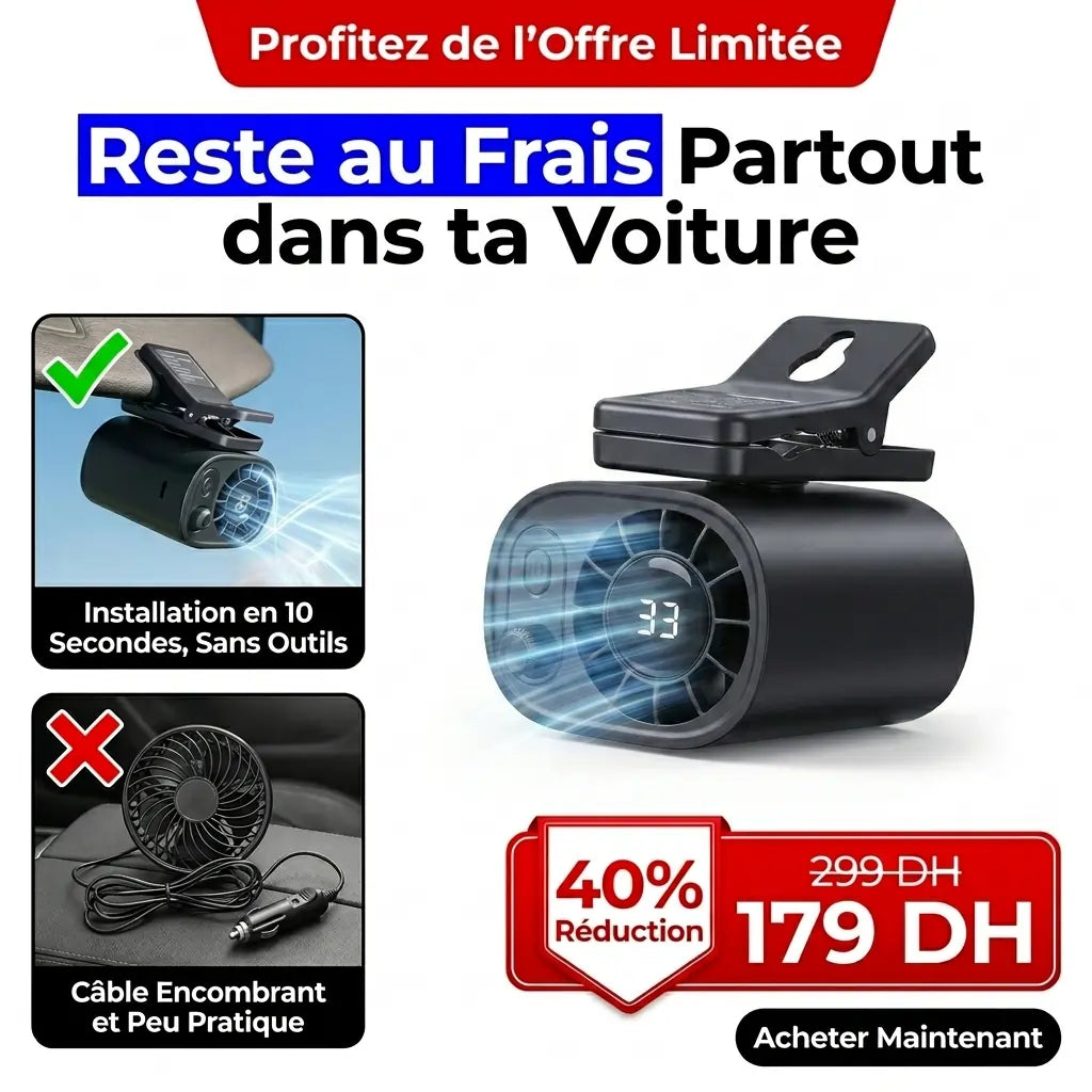 Ventilateur Clip Voiture 360° sans Fil