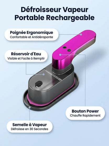 Défroisseur Vapeur Portable Rechargeable, Résultat Impeccable en 30 Secondes