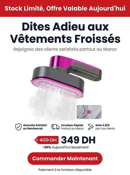 Défroisseur Vapeur Portable Rechargeable, Résultat Impeccable en 30 Secondes