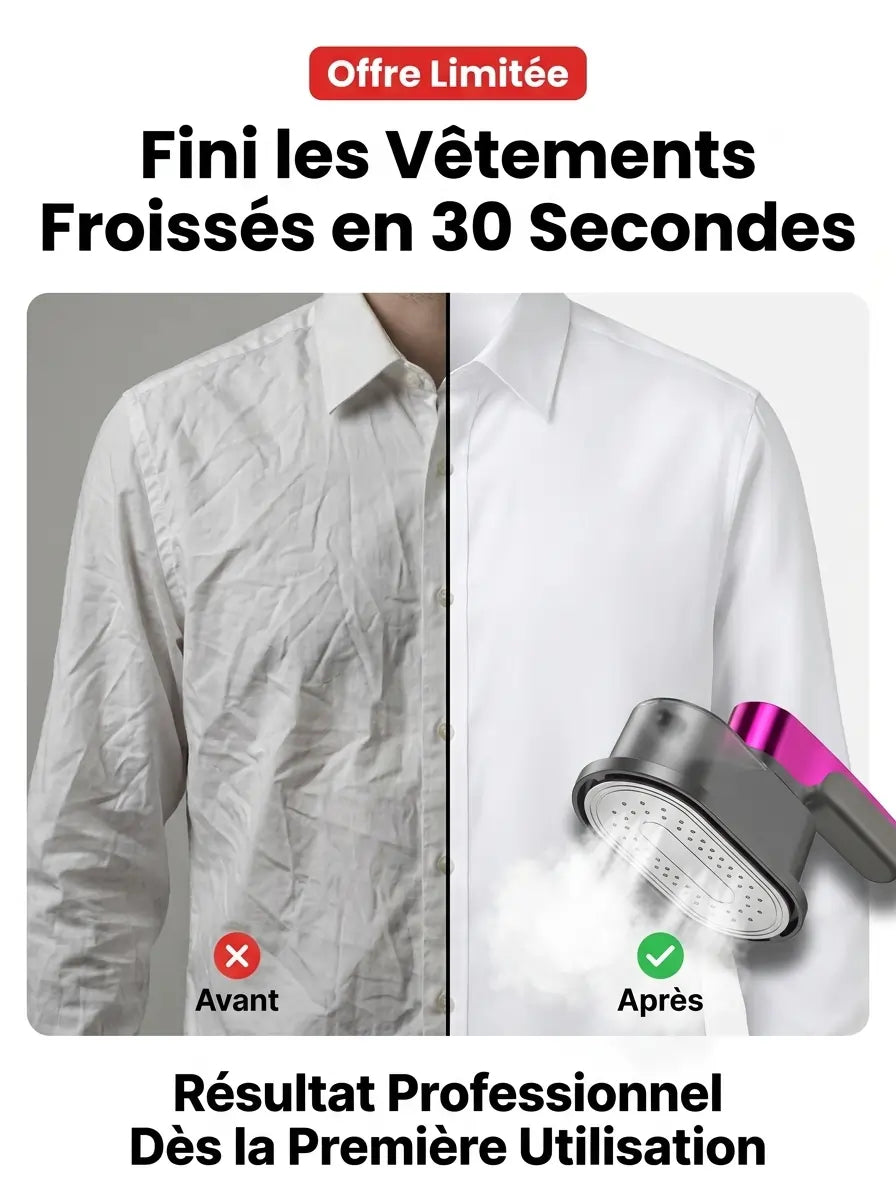 Défroisseur Vapeur Portable Rechargeable, Résultat Impeccable en 30 Secondes